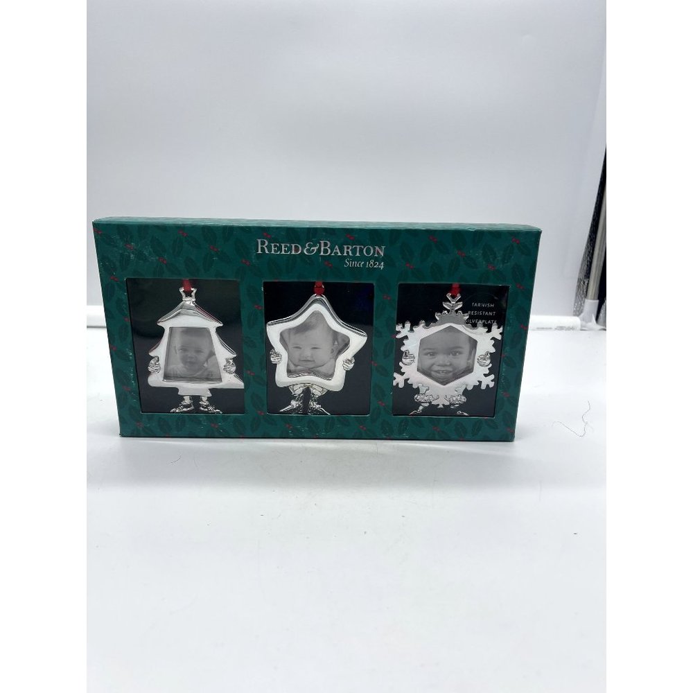 Vintage Trio of Reed & Barton Silverplate Picture Frame Christmas Ornaments